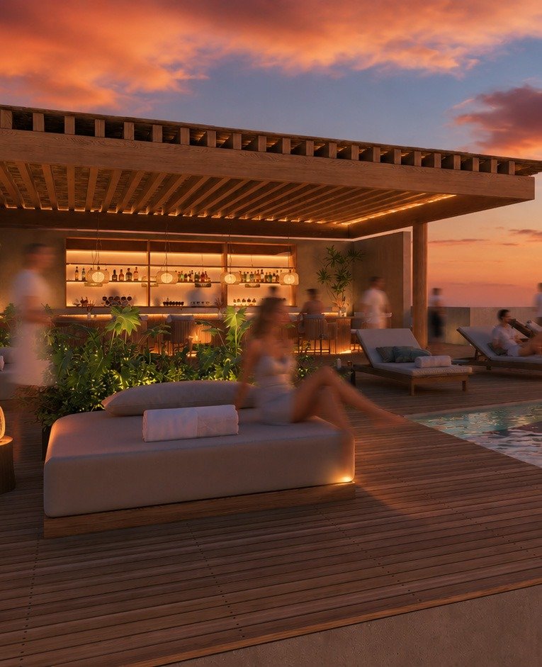 Rooftop bar al atardecer